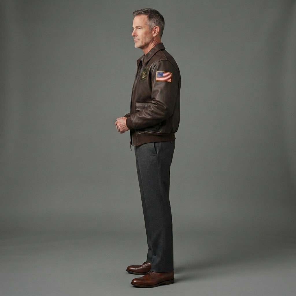 Men's Military Leather Bomber Jacket