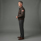 Men's Brown Leather Military Jacket