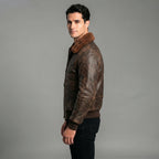 Men's Brown Leather Military Jacket