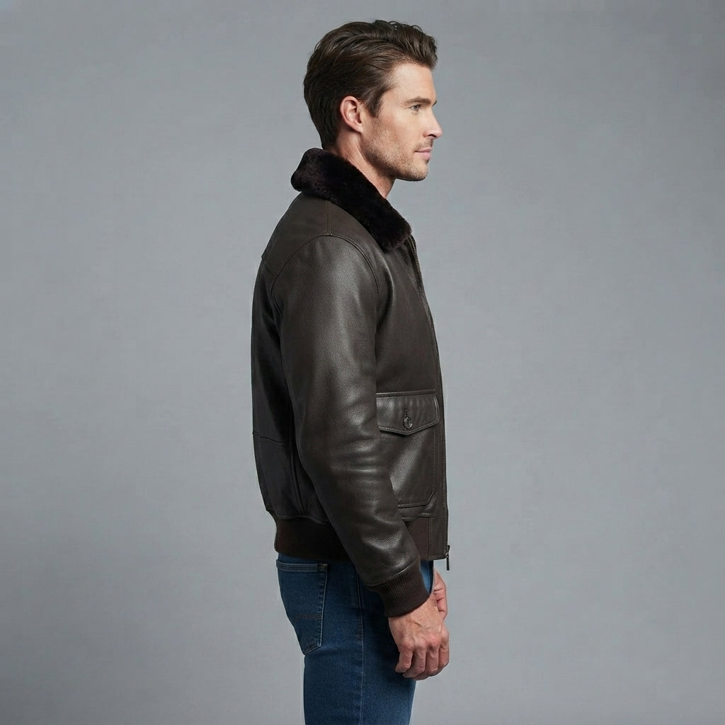 Men's Brown Leather Military Jacket