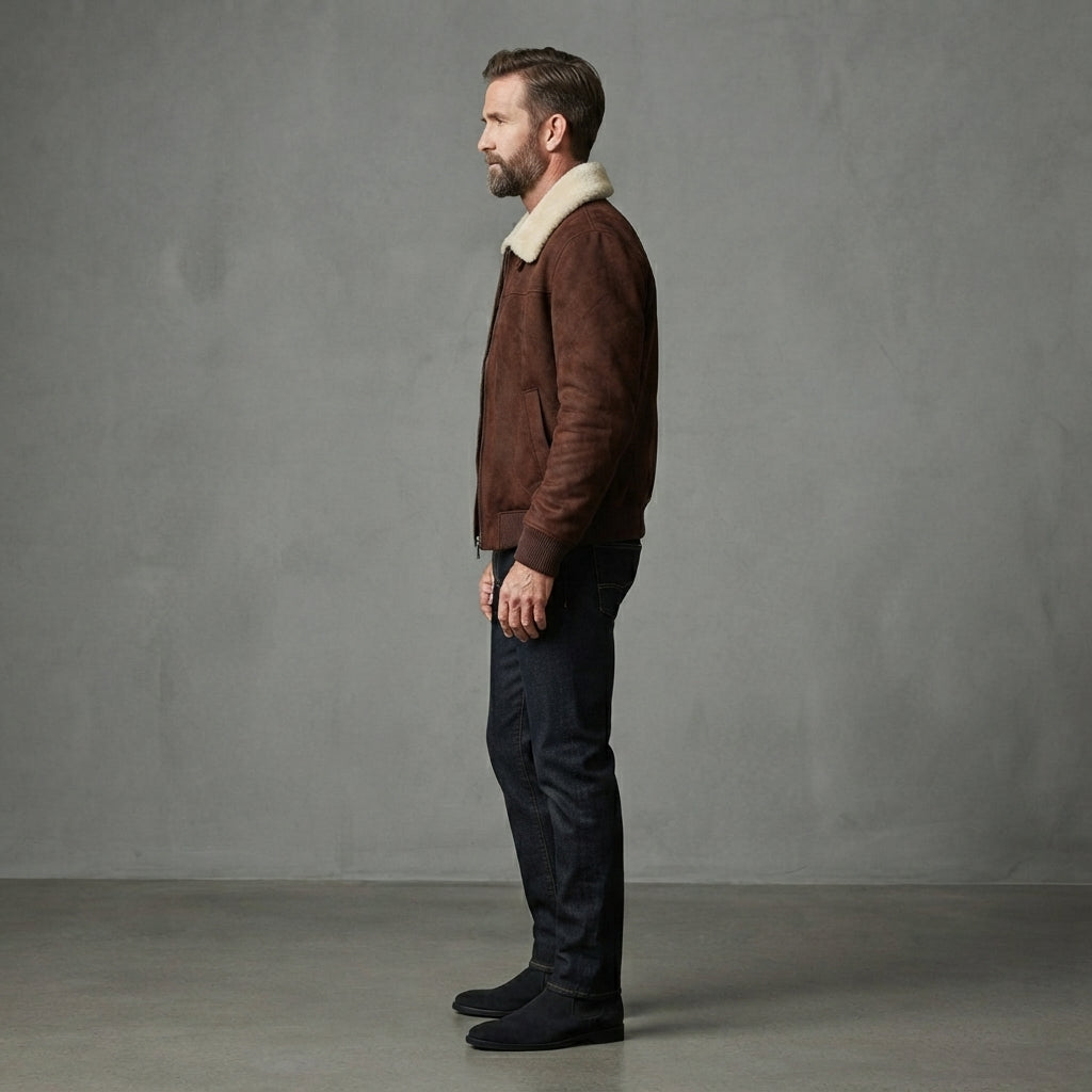 Buy Men's Suede Genuine Leather Bomber Jacket