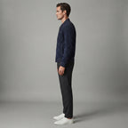 Men's Dark Blue Suede Bomber Jacket