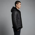 Men's Sheepskin Leather Hoodie With Faux Fur Jacket