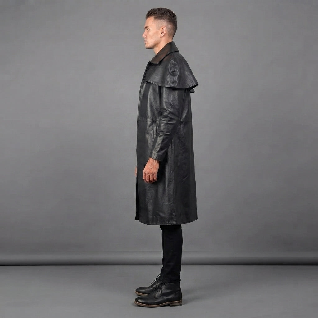 Men's Stylish Black Leather Duster Coats