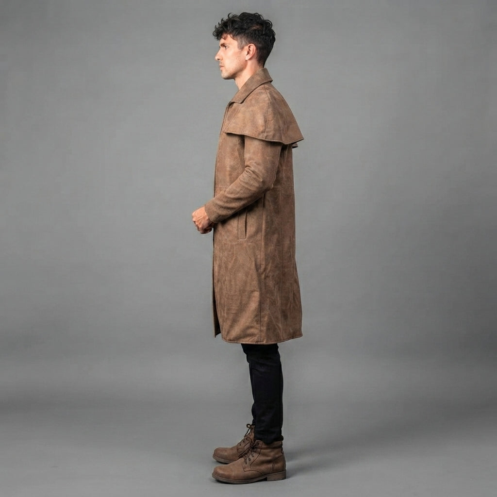 Men Brown Leather Duster Coat