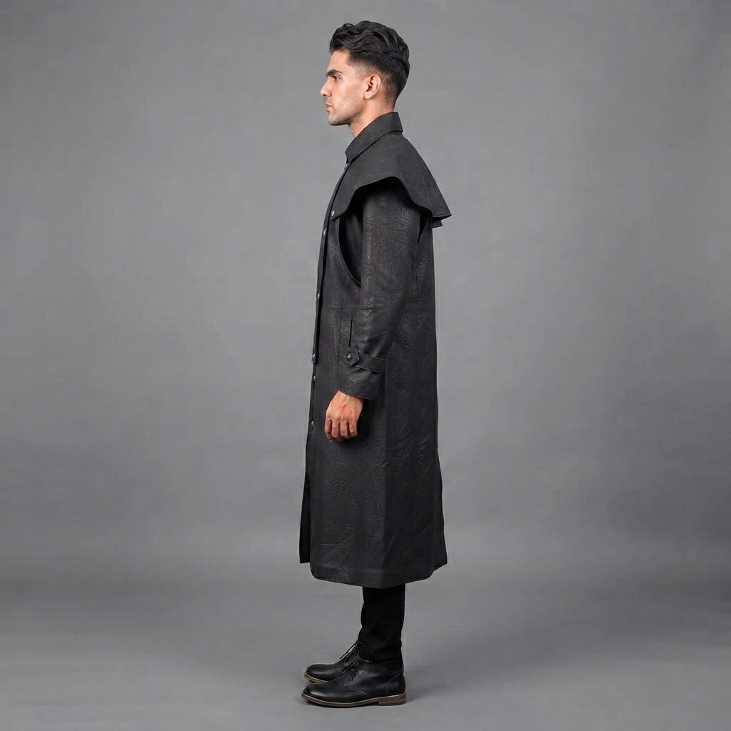 Men Black Long Leather Duster Coats