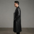 Men's Pure Black Leather Duster Coats