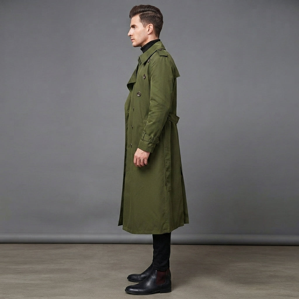 Men's Olive Green Leather Duster Coats