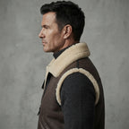 Men's Beige Shearling Leather Vest - Leather Outlet