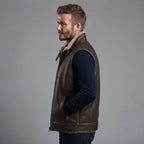 Men's Beige Brown Shearling Leather Vest - Leather Outlet