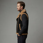 Men's Black Shearling Leather Vest - Leather Outlet