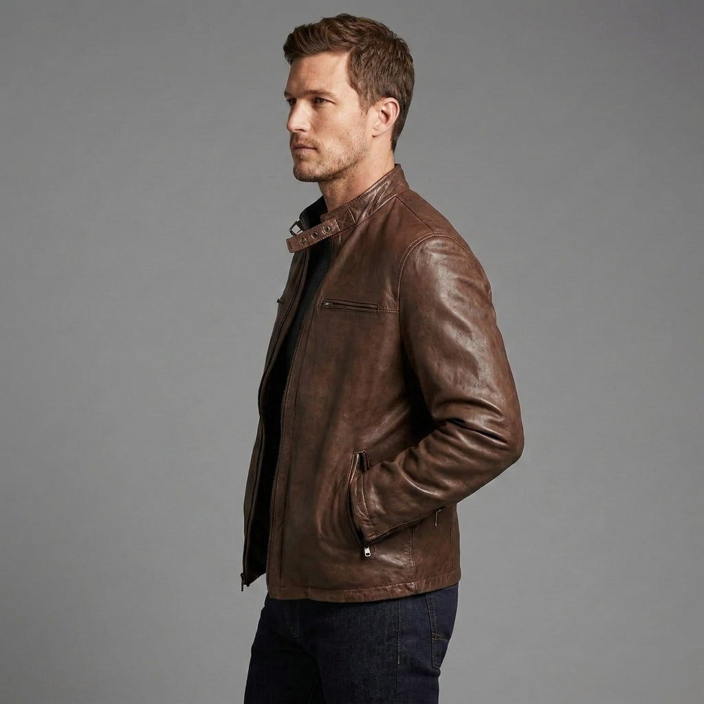 Men's Faux Leather Slim-Fit Biker Jacket