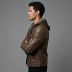 Hooded Brown Leather Jacket