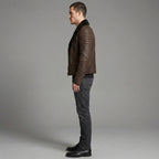 Men's Cafe Racer Brown Sheepskin Leather Jacket