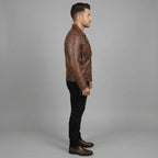 Men's Brown Brando Biker Leather Jacket - Leather Outlet