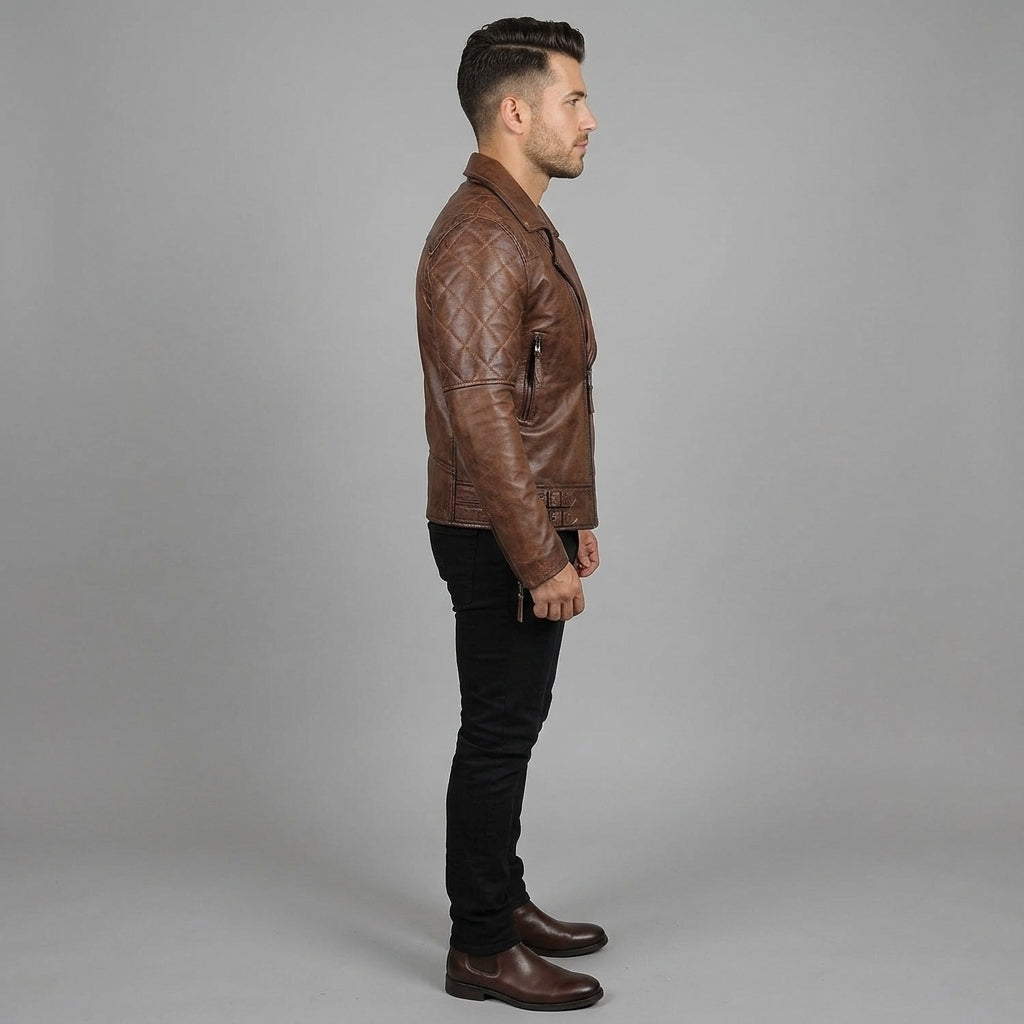 Brown Brando Vintage Biker Leather Jacket For Men