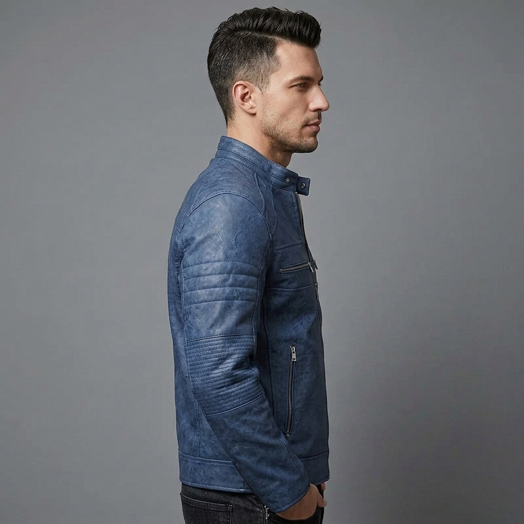 Blue Men's Cafe Racer Jacket
