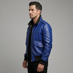 Men's Aviator Blue Leather Bomber Jacket
