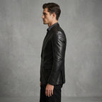 Men's Black Leather Blazer