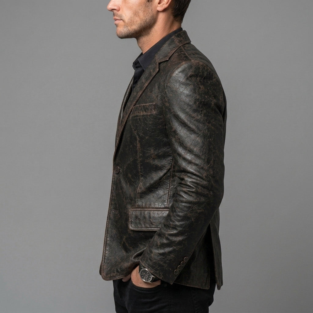 Men's Brown Leather Blazer
