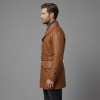 Men's Brown Leather Trench Coat