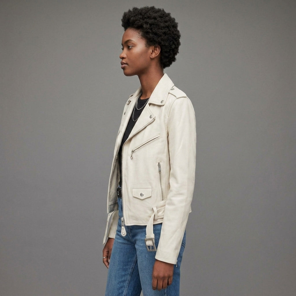 Buy Women's White Leather Motorcycle Jacket