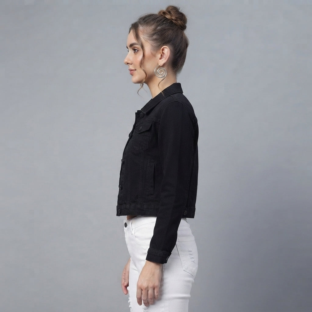 Buy Roman Black Classic Cotton Denim Jacket  for Women's