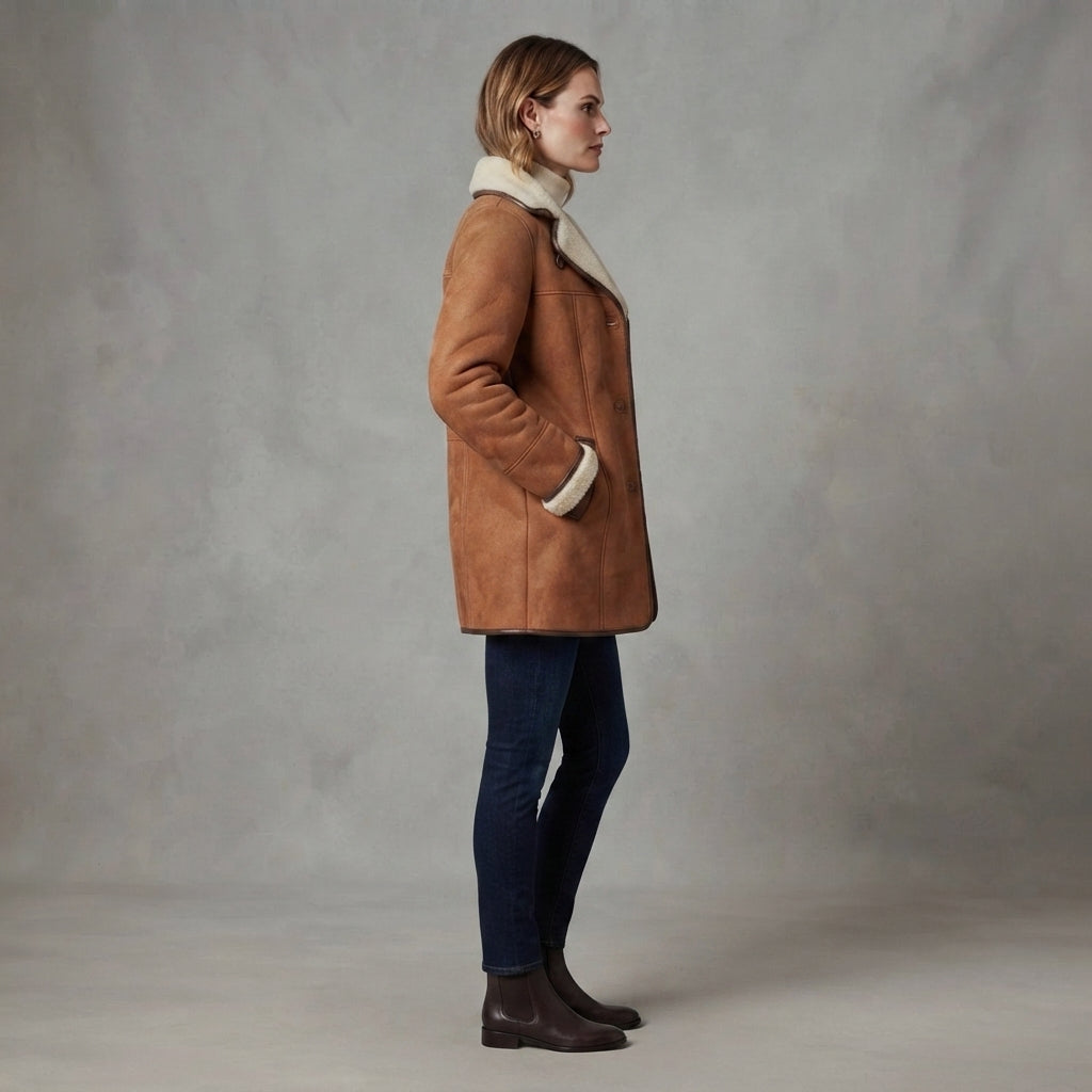 Buy Women's Brown & White Sheepskin Coat