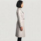 Women's  Faux White Leather Trench Coat