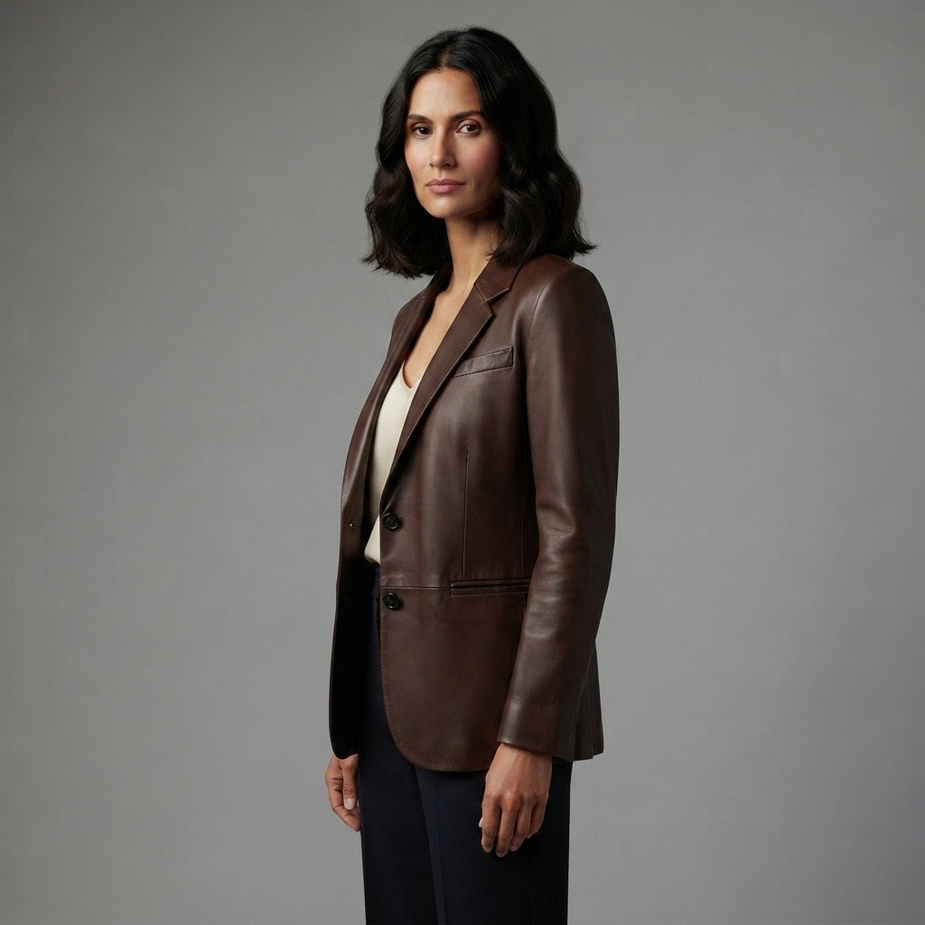 Women's dark Brown  Leather Blazer