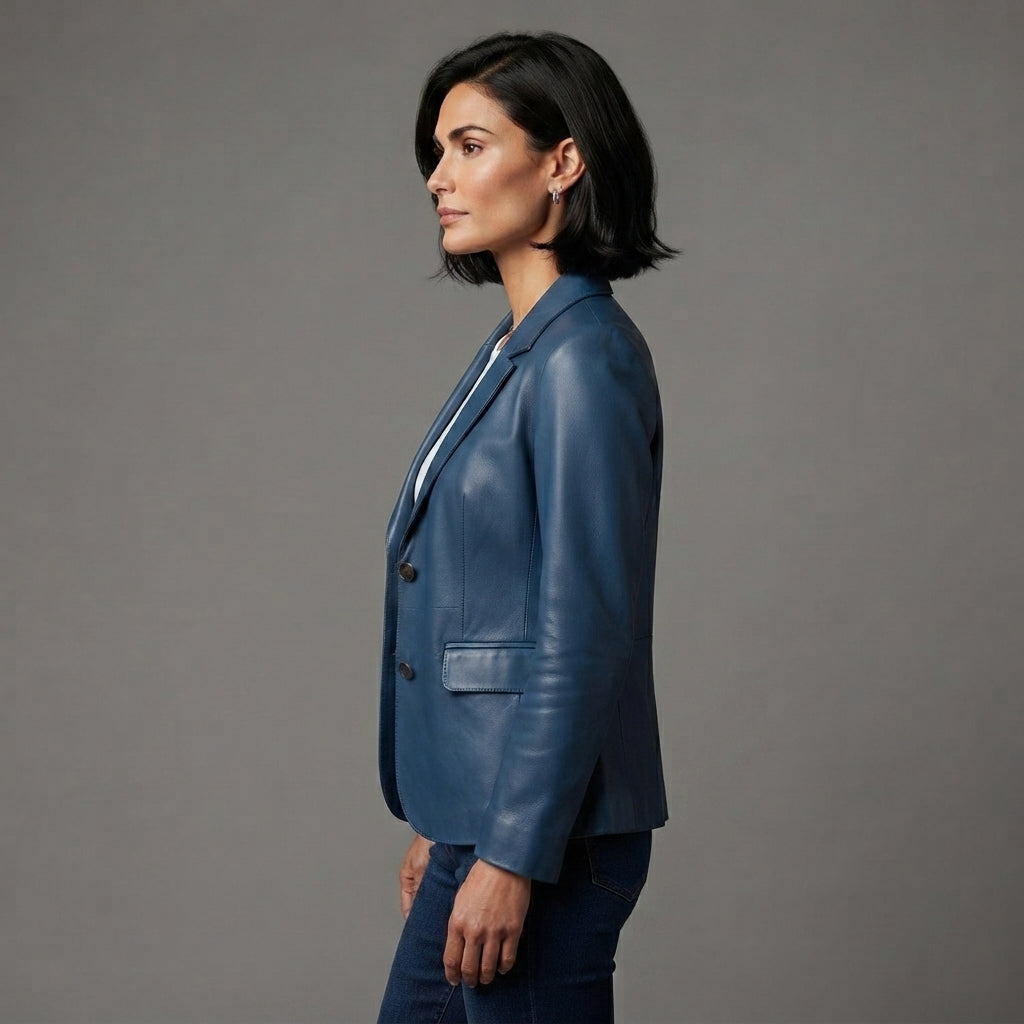 Women's Blue  Leather Blazer
