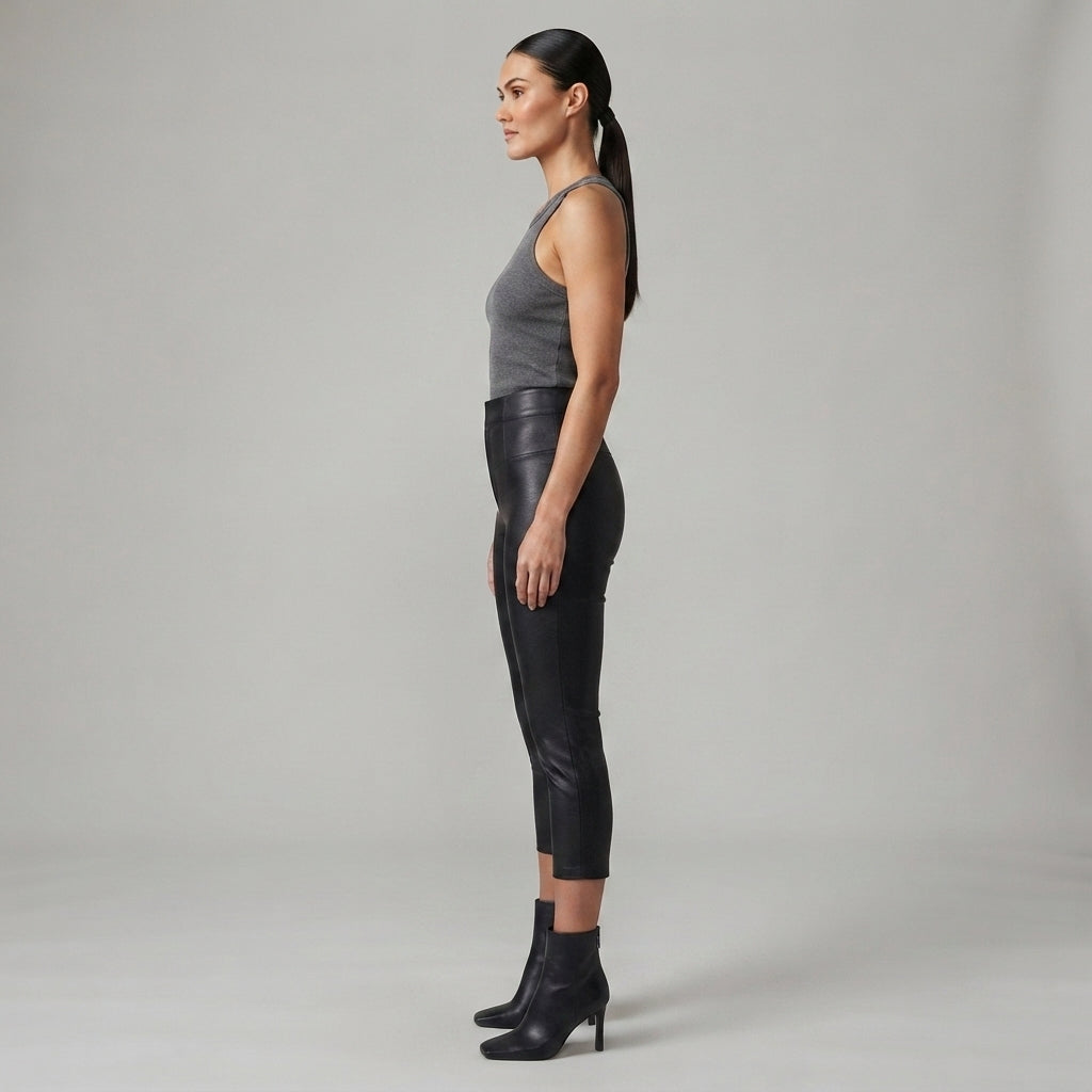 Women's Black  Leather Capri