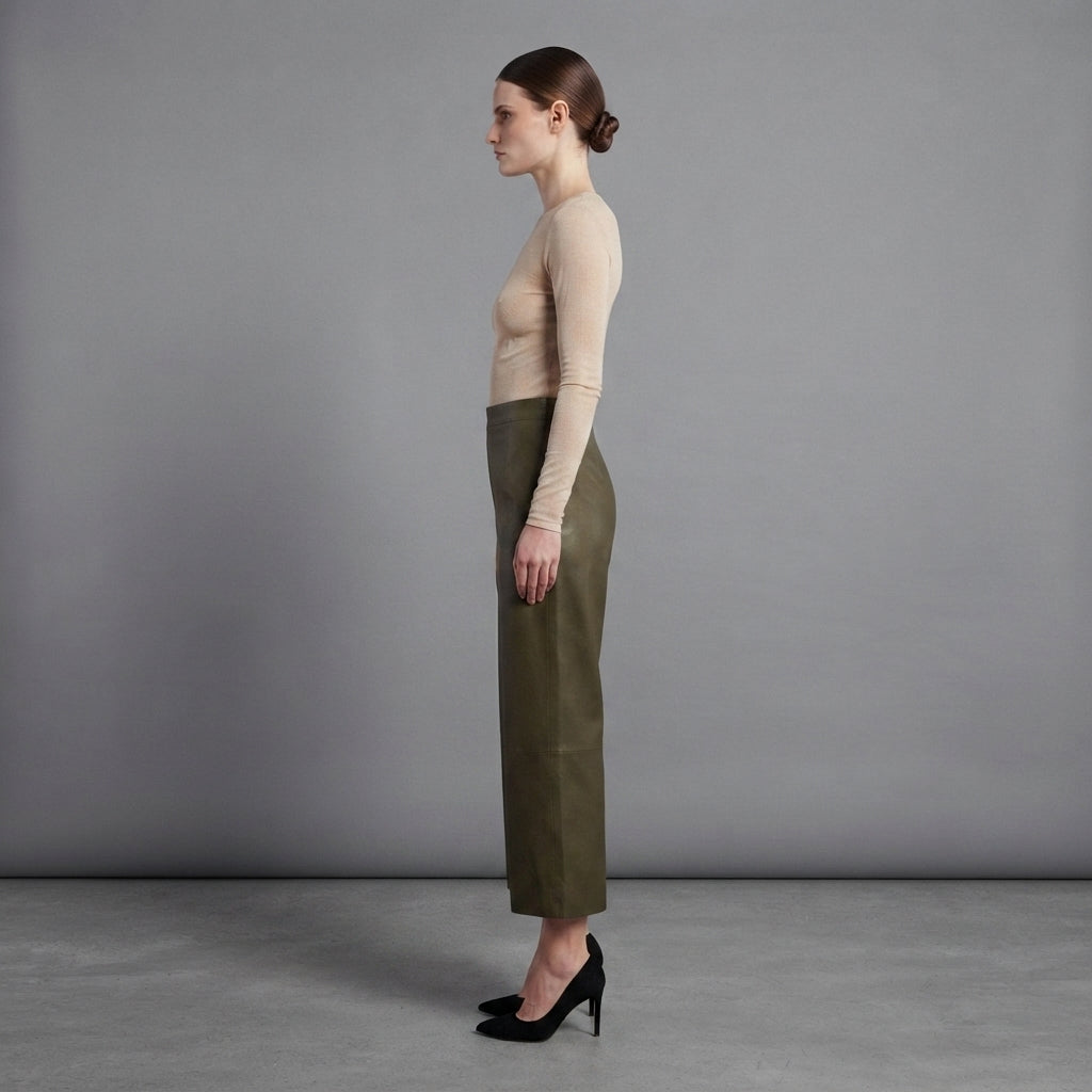 Women's Olive  Leather Capri
