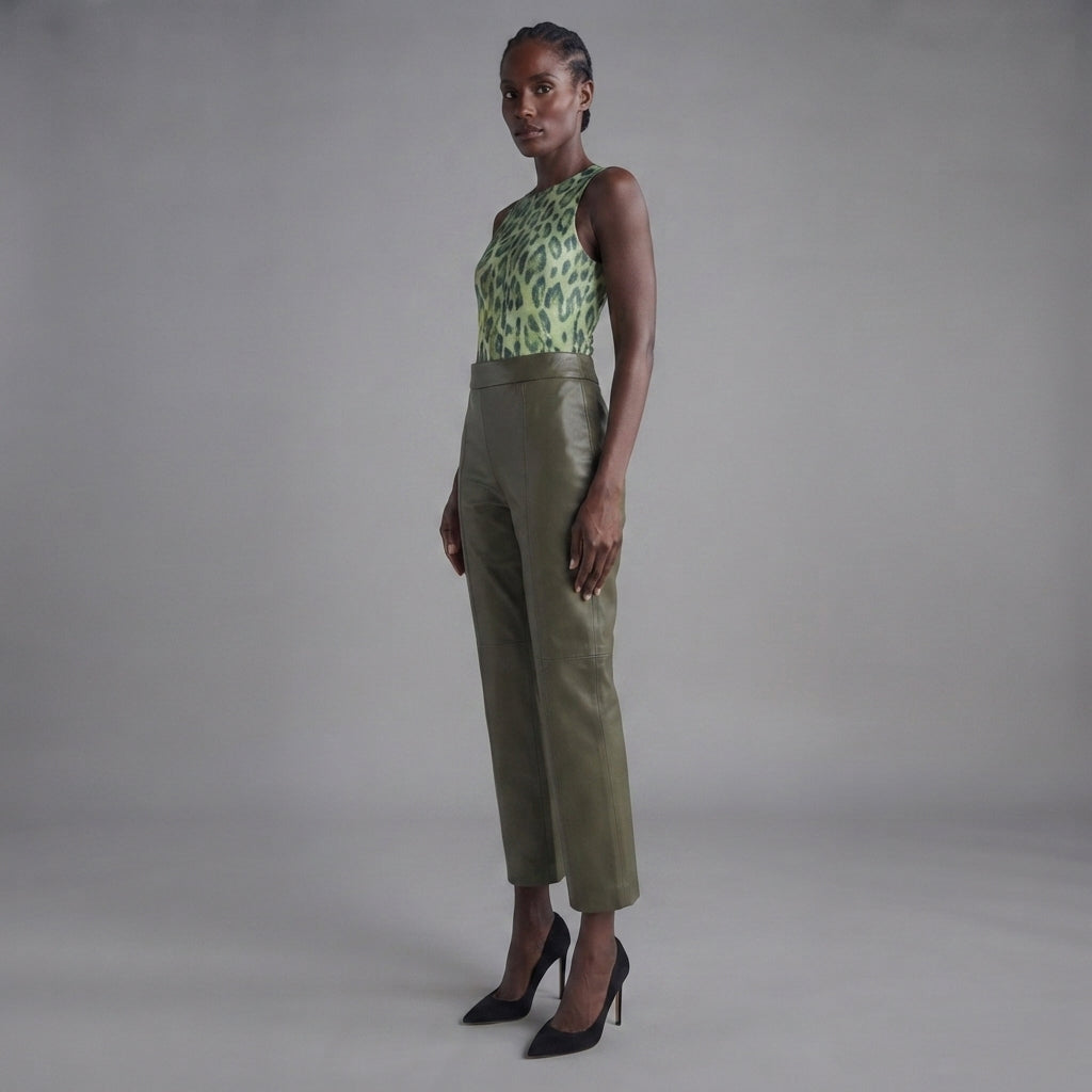 Women's Green  Leather Capri