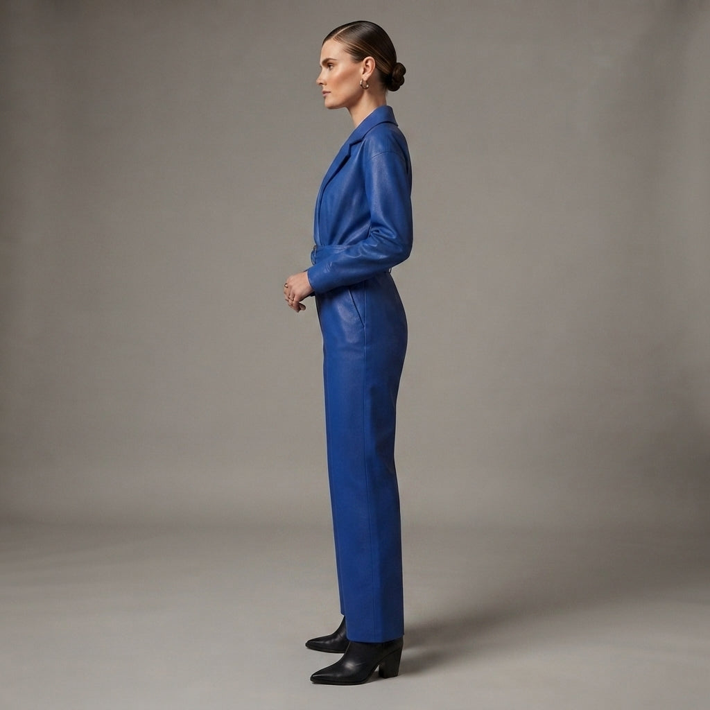 Women's Blue Leather Jumpsuit