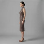 Buy Women's Brown Sleeveless Leather Dress