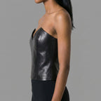 Women's Black V Neck Leather Corset