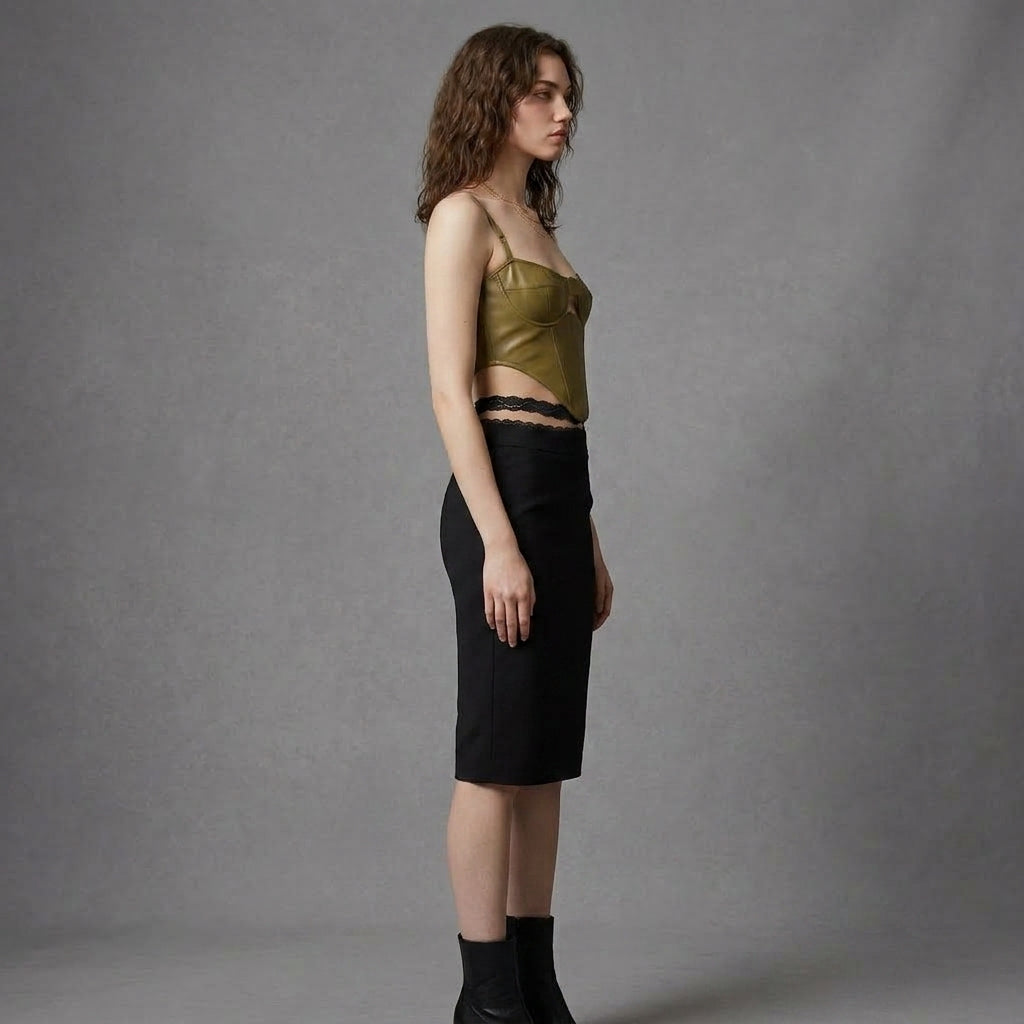 Women's Olive Leather Corset