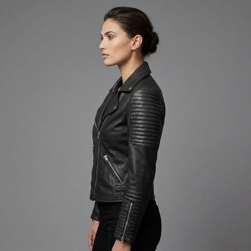 Women's Black Leather Biker Jacket
