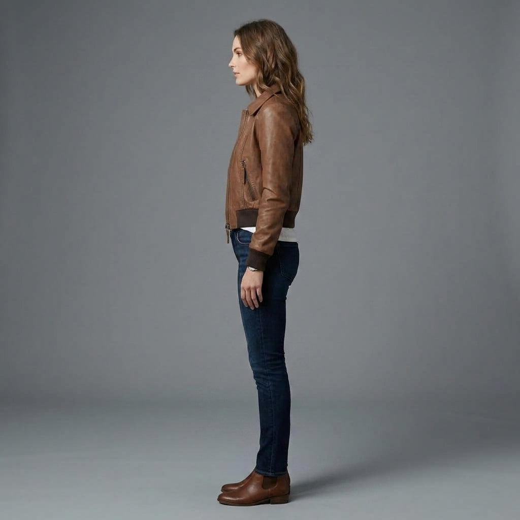 Women's Brown Leather Aviator Jacket