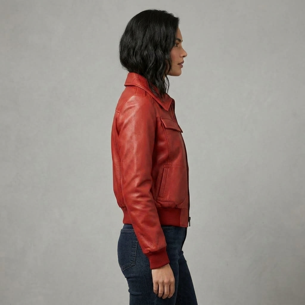 Buy Women's Red Leather  Jacket
