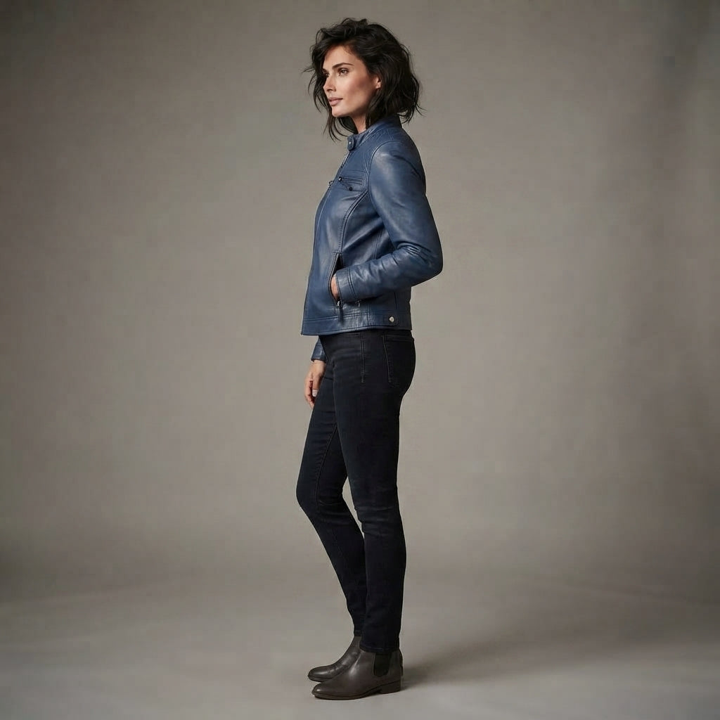 Women's Blue Leather Jacket