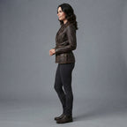 Buy Women's Dark Brown Rub-off Cafe Racer Leather Jacket