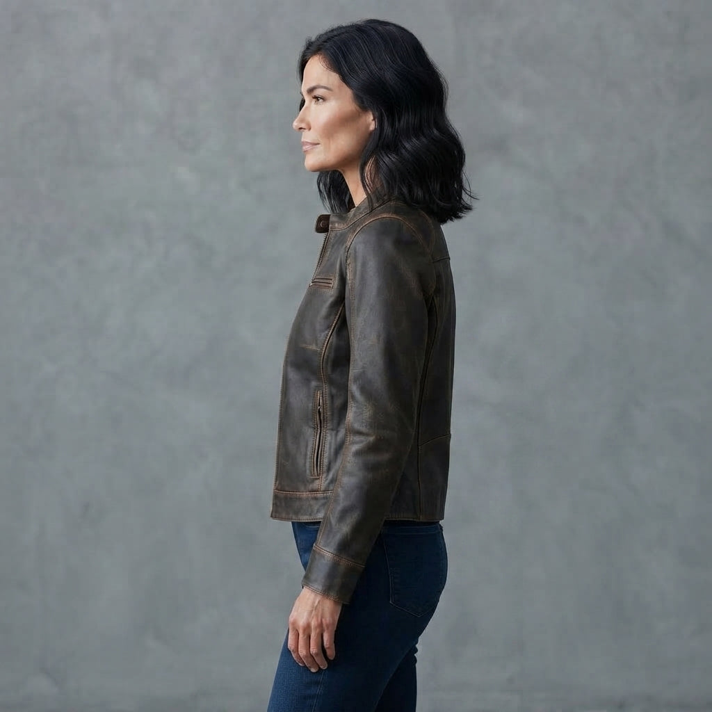 Women's  Dark Brown distressed Leather Jacket