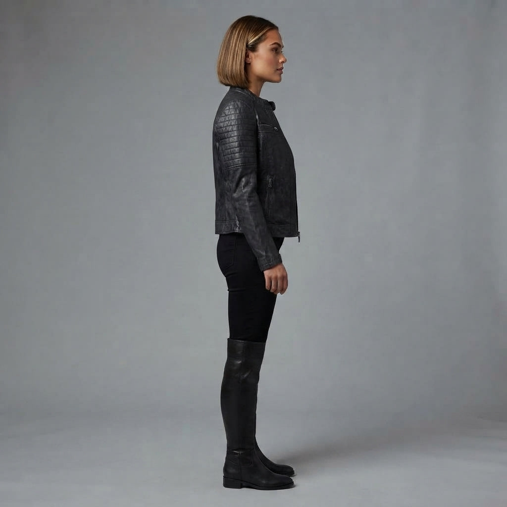 Women's  Black distressed Leather Jacket