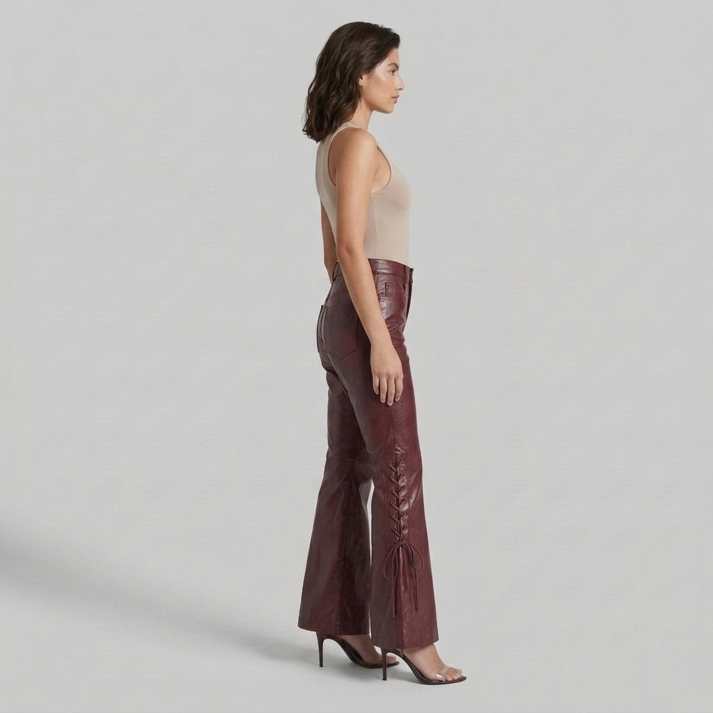 Women's Red Leather Pant