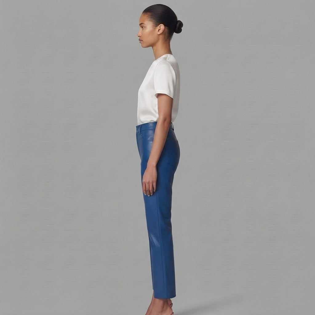 Women's Blue Leather Pant