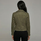 Women's Suede Zip-Up Moto Biker Jacket