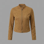 Women's Brown Suede Cropped Moto Jacket