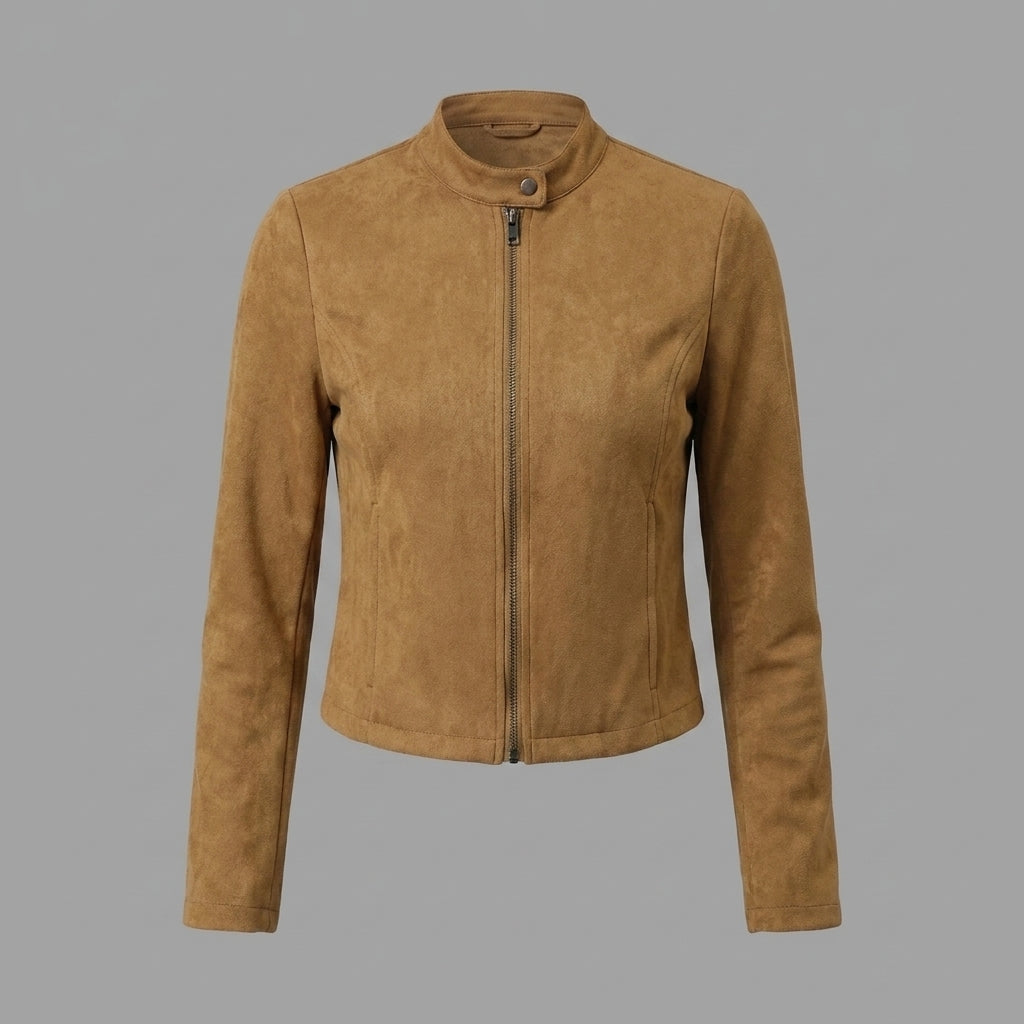 Women's Brown Suede Cropped Moto Jacket